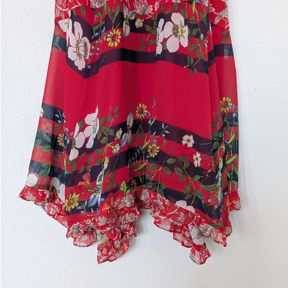 One September Anthropologie Red Floral Ruffle Maxi Dress Petite Small SP - Picture 7 of 9